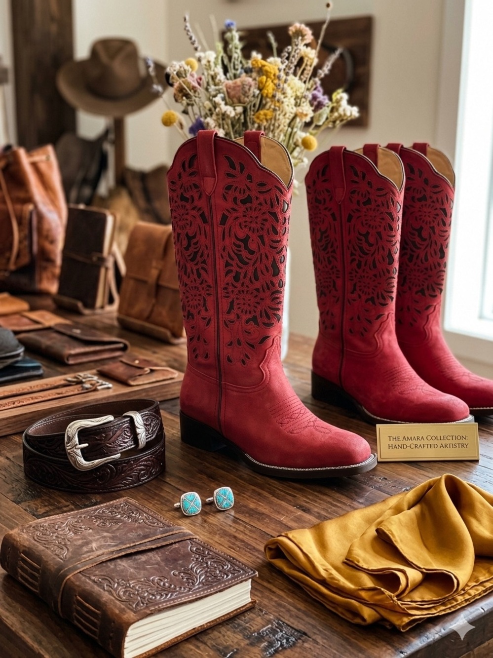 Women's Red Over-the-Knee Laser-Cut Western Boot